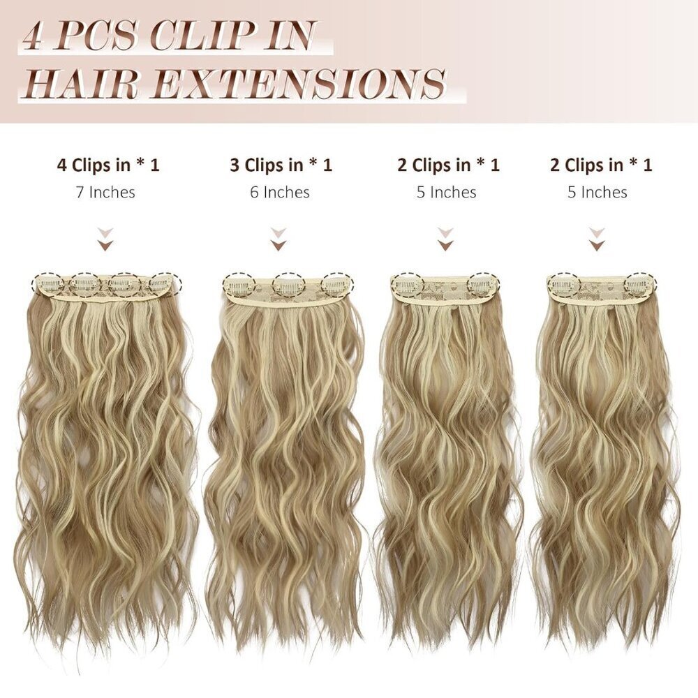 Clip in Hair Extensions Synthetic 20 In Wavy Highlighted for Women - Picture 2 of 8